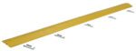 The Vestil Speed Bump-Concrete Hardware 106X10X2 is long and yellow with a smooth surface and wedge-shaped sides, featuring six embedded holes along its length for easy installation using the included bolts and screws.