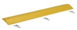 The yellow rubber parking curb, designed for durability and featuring four metal screws on a white background, is a practical addition to any lot, similar to the Vestil Speed Bump-Concrete Hardware 48 X 10 X 2.