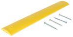 A long, flat, rectangular yellow plastic strip with beveled edges and three holes, similar to the Vestil Speedbump Hd Asphalt Hardware 72X12X2.25, includes dimensions of 72x12x2.25 and comes with three silver screws parallel to the strip.