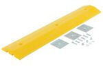 The yellow parking stop features beveled edges, pre-drilled holes, and comes with four metal mounting plates, screws, washers, and nuts. Its ideal for use with the Vestil Speed Bump-Glue Down 48 X 10 X 2 system.