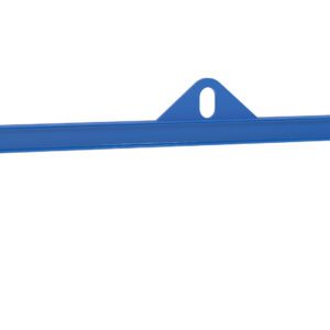 Image of the Vestil 10Ft Spreader Beam with Magnetic 1000Lb Cap, showcasing its blue steel design, central triangular attachment point, and two yellow adjustable lifting hooks secured with black components for reliable load management.