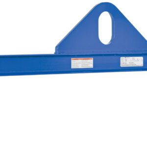 The Vestil Economy Spreader Beam 1000 Lb 72 In is a heavy-duty lifting solution featuring a long blue beam with two hooks and a triangular top attachment. It boasts a capacity of 1000 lbs, spans 72 inches, and includes safety labels for secure use.