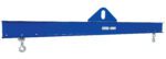 The Vestil Economy Spreader Beam 6000 Lb 96 In is a blue industrial lifting beam with a triangular top bracket and two hooks, designed for use with cranes or heavy lifting equipment.