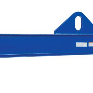 The Vestil Economy Spreader Beam 6000 Lb 96 In is a blue industrial lifting beam with a triangular top bracket and two hooks, designed for use with cranes or heavy lifting equipment.