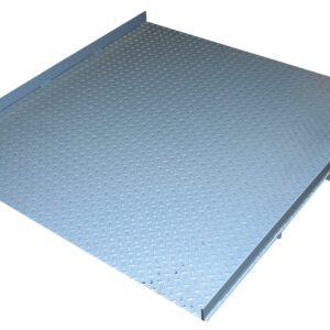 The Vestil Ramp Scale Option - 48 X 60 X 3.5 is a large, rectangular metal platform with diamond plate texture and raised edges, set against a plain white background.