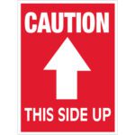 The MH-USA 3 x 4 - Caution - This Side Up Arrow Labels feature bold white text on a red background with an upward arrow. Perfect for clear instructions, these labels come in convenient rolls of 500.
