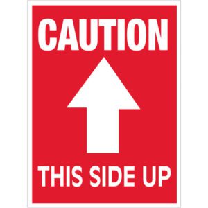 The MH-USA 3 x 4 - Caution - This Side Up Arrow Labels feature bold white text on a red background with an upward arrow. Perfect for clear instructions, these labels come in convenient rolls of 500.