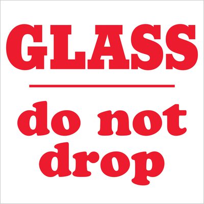 SCL595R.jpg Bold red text and underline read GLASS with do not drop underneath on a white background, maximizing visibility. These MH-USA 4 x 4 labels are ideal for cautionary use, with each roll containing 500 essential warnings.