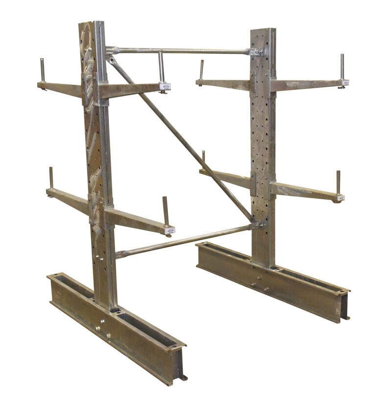 SDU-C-6-24-G-SET_A.jpg The Vestil Cantilever Galv 6 Ft Dbl Side 24 Arm Set includes two vertical beams with dual-sided 24 arms. Supported by horizontal bases and diagonal braces, its industrial design is ideal for stable storage.