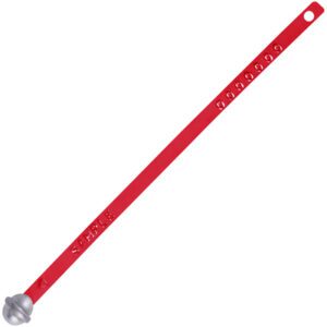 A red adjustable plastic cable tie with a silver locking mechanism, similar to MH-USA Metal Globe Truck Seals - Red, features multiple holes for length adjustment and STRAPLX embossed along its length.