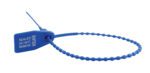 The Vestil Blue Polypropylene Security Seal, 14.13 inches long, has a locking mechanism and serrated strap, imprinted with ENTER and SEALED DO NOT REMOVE, creating a secure loop.