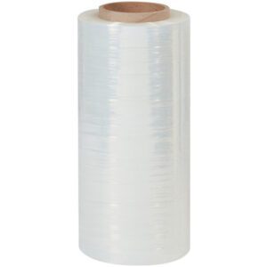 A roll of MH-USA 12 x 120 Gauge x 1000 Blown Hand Stretch Wrap, with a brown cardboard core, is shown upright on a white background.
