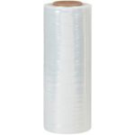 A large roll of MH-USA 15 x 120 Gauge x 1000 Blown Hand Stretch Wrap (4/Case) is standing upright against a plain background, tightly wound around the cardboard core with a shiny texture.