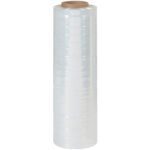 A roll of MH-USA 18 x 60 Gauge x 2000 Blown Hand Stretch Wrap (4/Case) with a sturdy cardboard core stands upright against a plain white background.