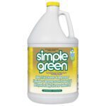 A 1-gallon Simple Green® Lemon industrial cleaner offers powerful degreasing with a fresh lemon scent. The jug has a yellow-green, bilingual label highlighting its Safer Choice certification and comes in a case of six for convenience.