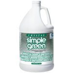 A large white jug of Simple Green® Crystal Industrial Strength - 1 Gallon (6/Case) with a gray diamond plate pattern features English and Spanish labels that emphasize its powerful industrial cleaning and degreasing properties.