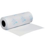 A 36 x 200 yds. Silver Saver® Roll, partially unrolled on a flat surface, showcases blue text and logos on a white roll with a black core; it is positioned horizontally and packaged as one roll per case.
