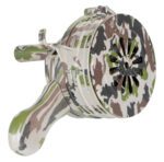 The Vestil Siren - Hand Crank - Plastic - Camo is a durable noisemaker in earthy green, brown, and beige camouflage. Perfect for outdoor enthusiasts, it combines style and functionality with a convenient hand-crank mechanism.