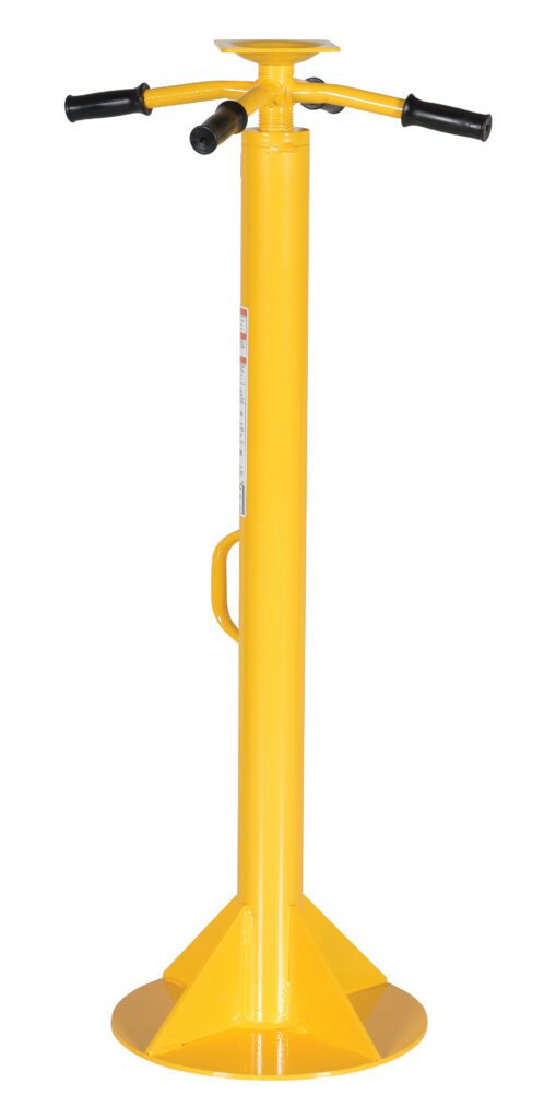 SJ-40_A.jpg A yellow manual fence post driver with a wide base and side handles is perfect for driving posts into the ground. Its sturdiness rivals that of the Vestil Economy Flat Base Stabilizing Jack 5K.