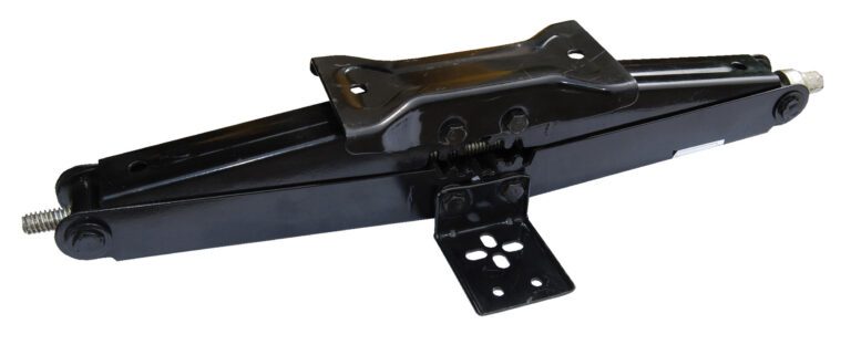 The Vestil Scissor Jack 7500 Lb 23 In Lift Range is a black lifting tool with a turning mechanism for elevating vehicles. It features a metal base and threaded rod, allowing adjustable height up to 23 inches, with compact arms for excellent leverage.