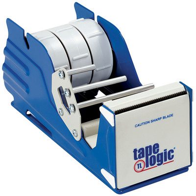 SL7336.jpg The 3 Tape Logic® Multi Roll Table Top Dispenser comes in blue, accommodates two tape rolls, and has a metal cutting blade. It features Tape Logic branding on the front along with a warning about the sharpness of its blade for safety.