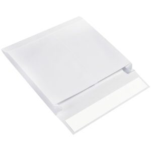 A plain, white 10 x 13 x 2 Expandable Ship-Lite® Envelope lies flat against a neutral background, with the adhesive strip under the open flap ready for secure sealing.