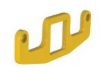 The Vestil Optional Sling Rack Hook is a yellow metal bracket with a rectangular center cutout and two rounded, hole-equipped ends for mounting.