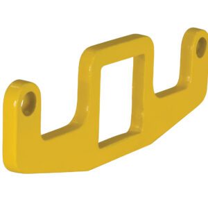 The Vestil Optional Sling Rack Hook is a yellow metal bracket with a rectangular center cutout and two rounded, hole-equipped ends for mounting.
