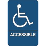 The MH-USA Wheelchair Accessible sign is blue with a white wheelchair symbol and the word ACCESSIBLE in bold uppercase.