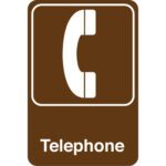 The MH-USA Telephone 9 x 6 Facility Sign is brown with a white telephone icon in the center and the word Telephone below, indicating available telephone services.