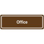 An MH-USA Door Sign in a rectangular brown design features rounded corners and a white border, with Office elegantly centered in white text.