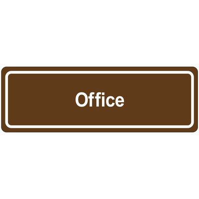 SN500.jpg An MH-USA Door Sign in a rectangular brown design features rounded corners and a white border, with Office elegantly centered in white text.