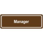 A brown rectangular MH-USA Door Sign with a white border featuring Manager in clear white text at the center.