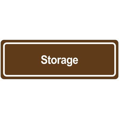 SN504.jpg The MH-USA Door Sign - Storage is a brown rectangle featuring crisp white text, blending functionality with elegant design, making it a perfect addition to any organized space.