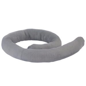 The Grey coiled draft stopper, similar to a MH-USA Universal Sorbent Sock - 3 x 48 Medium, fabricates a soft, snake-like shape and is designed to block cold air from entering through door or window gaps.