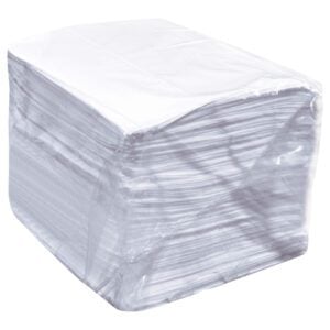 A large stack of white paper towels wrapped in clear plastic packaging, viewed at an angle, evokes the sleek arrangement found in MH-USA Oil Only Sorbent Pads - Light (16 x 18, 200/Case).