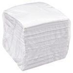 A large stack of white paper napkins is wrapped in clear plastic, forming a neat rectangular block, just like MH-USA Oil Only Sorbent Pads - 16 x 18, Medium (100/Case), ensuring convenience and organization for any occasion.