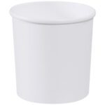 A plain white, cylindrical plastic wastebasket, smooth with a rounded rim, reminiscent of the MH-USA Soup Containers - 32 oz. (500/Case), set against a white background.