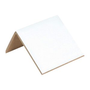 A white cardboard corner protector, resembling a right-angled triangle with one side brown, rests on a surface. Its from the MH-USA 4 x 4 x 2 .160 Strapping Protectors (480/Case) collection.