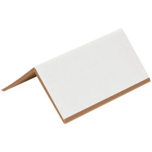 A small, blank notepad with cardboard backing is shown open. Its plain white pages resemble MH-USA 3 x 3 x 6 .160 Strapping Protectors, and the pad is set at an angle against a plain white background.