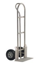 The Vestil Ss P Handle Truck 600 Lb Hard Rubber offers a lightweight, durable design with a sturdy frame and hard rubber wheels. Its 600 lb capacity and vertical handle make it ideal for easily transporting boxes or heavy objects.