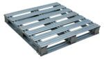 The Vestil Galvanized Finished Steel Pallet 36 x 36 inches has parallel slats and a sturdy rectangular design, perfect for storage or transportation.