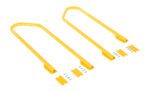 Two yellow metal U-shaped bars with mounting plates and screws lie separately on a white background, mimicking components of the Vestil Step Poly Nestable 2 Yl Handrail Retrofit collection.