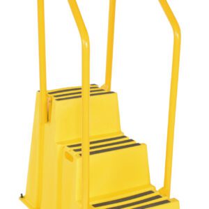 The Vestil Step Poly Nest 3Step ladder features a bright yellow frame, three non-slip black-striped steps, strong side rails for support, and a broad base for stability, making it perfect for industrial tasks.