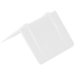 The MH-USA 2 1/2 x 2 white plastic strap guard, sold in cases of 1000, is rectangular with two folds that form a tent-like shape. It features smooth, minimalistic design elements on a plain white background that emphasize its clean lines and practical purpose.