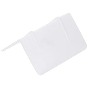 The MH-USA 1 7/8 x 1 White Plastic Strap Guards (1000/Case) have a flat, rectangular surface with a handle on one side, designed to protect surfaces from paint splatters during painting projects.