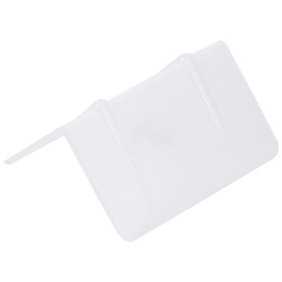 SPP34.jpg The MH-USA 1 7/8 x 1 White Plastic Strap Guards (1000/Case) have a flat, rectangular surface with a handle on one side, designed to protect surfaces from paint splatters during painting projects.