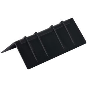 The MH-USA 5 1/4 x 2 black plastic taco holder with four slots is expertly designed to keep tacos upright, resembling the sturdy design of the Black Plastic Strap Guards (250/Case) and resting on a plain white background.