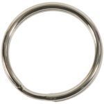 The image displays an MH-USA 1 1/8 Chrome Split Key Ring against a white background. Sold in cases of 100, this circular ring is designed for securely holding keys together.