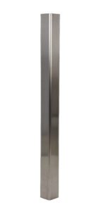 The Vestil Stainless Steel Round Corner Guard 48 In stands as a vertical, shiny metallic rectangular beam against a plain white background.